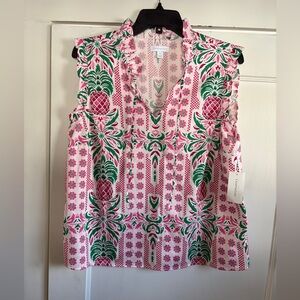 Charters Club pink pineapple sleeveless blouse top NWT